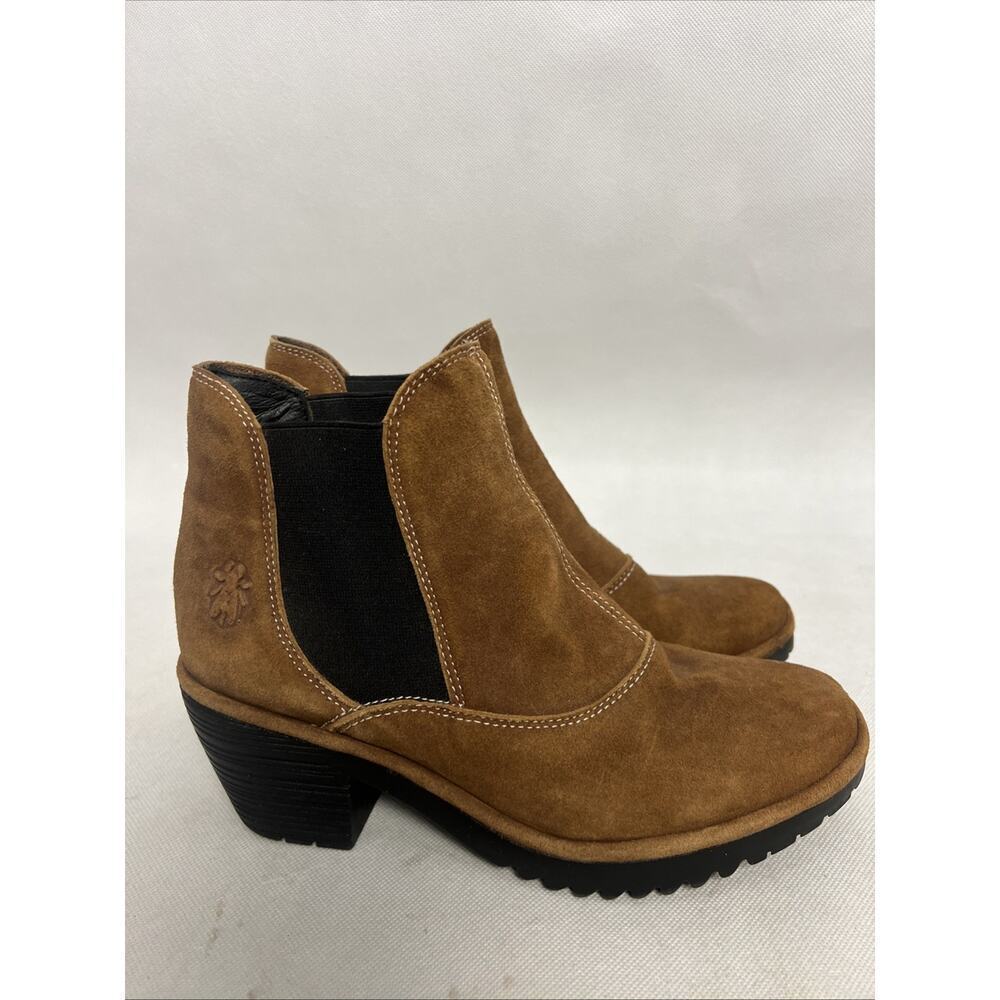 Fly London Wote Chelsea Heeled Boots Womens Ranch Brown Suede Shoes Size 7 - Picture 6 of 11